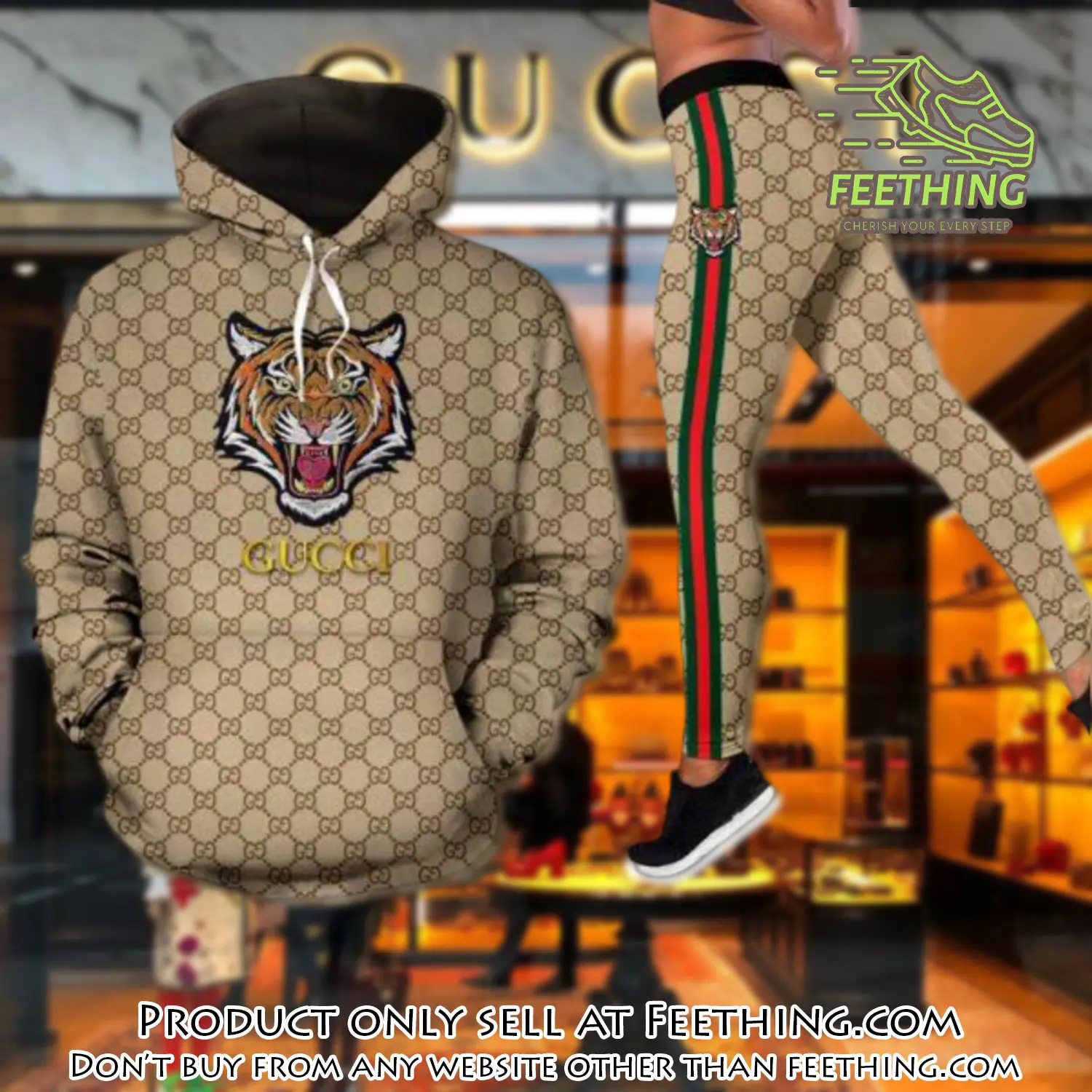 Gucci tiger hoodie legging set luxury for women ft4258403